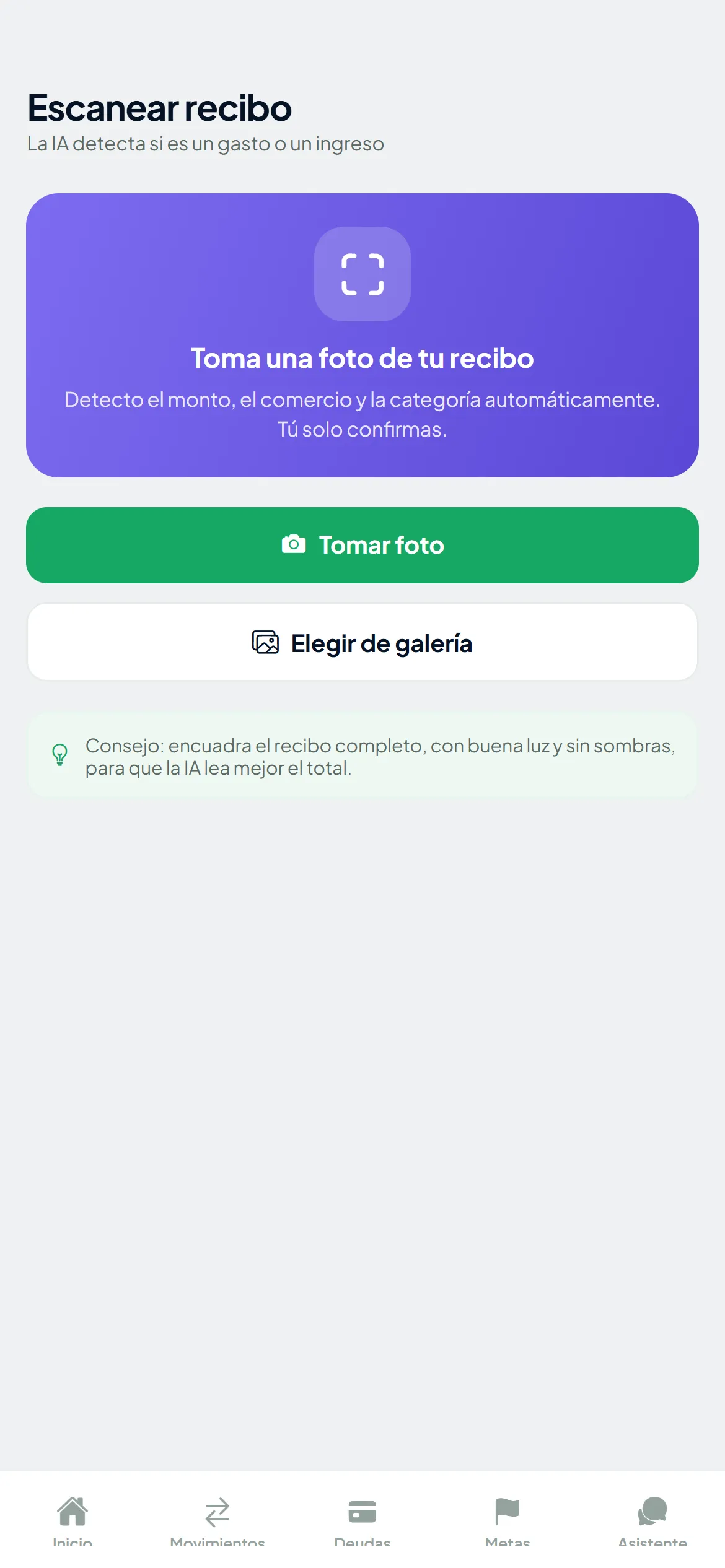 Pantalla de Sallid: Fotografía el recibo y la IA hace el resto